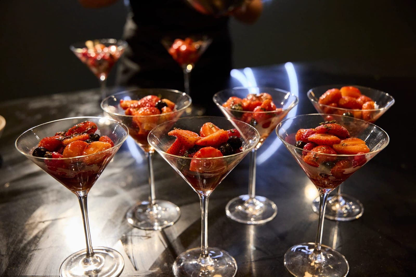 Red-berry desserts served in glasses at the end of a Signature class, Paris 11