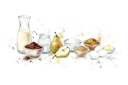 Crème onctueuse au chocolat, poires caramélisées et tuile au sésame