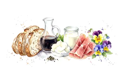 Bruschetta au jambon de parme, crème légère au mascarpone et fleur de pensée