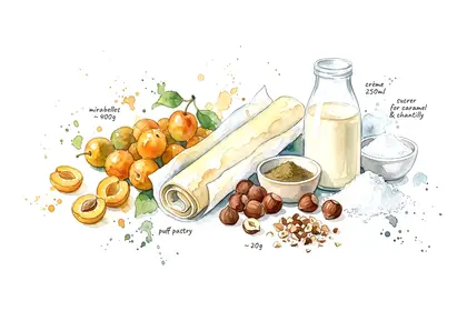 Tatin de mirabelle aux noisettes et crème fouettée à la réglisse