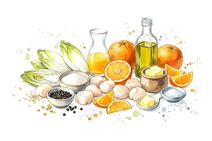 Noix de saint jacques rôties et endives braisées à l'orange confite