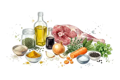 Fines tranches d'agneau marinées, vinaigrette de lentilles vertes du Puys
