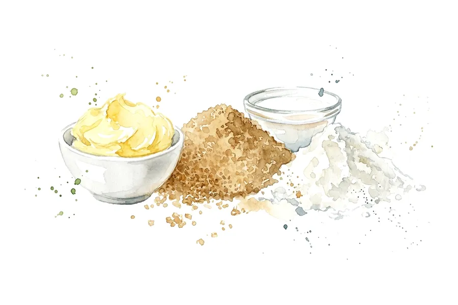 Les ingrédients de Craquelin pour pâte à choux, à l'aquarelle