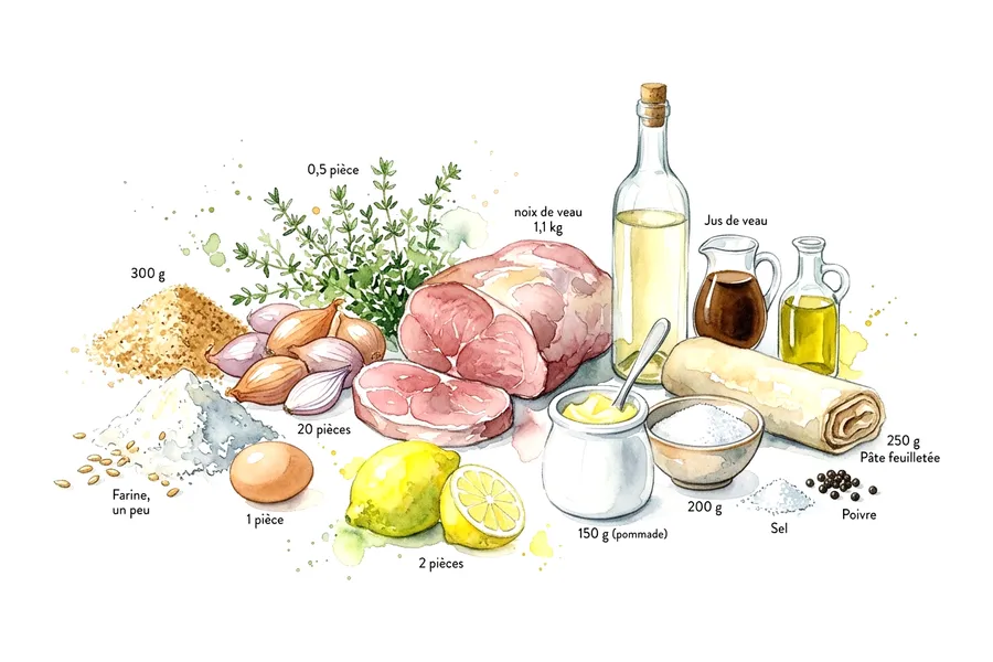Les ingrédients de Grenadins de veau à la fleur de thym et au citron, Tatin d'échalotes et jus corsé, à l'aquarelle