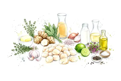 Noix de Saint-Jacques poêlées au beurre noisette, topinambours à la sauge