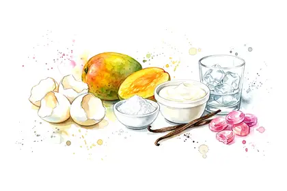 Oeuf surprise au smoothie a la mangue aux notes de vanille et a la rose