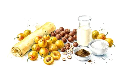 Tatin de mirabelle aux noisettes et crème fouettée à la réglisse