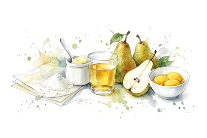 Coque croustillante aux poires gratinées, sabayon de cidre