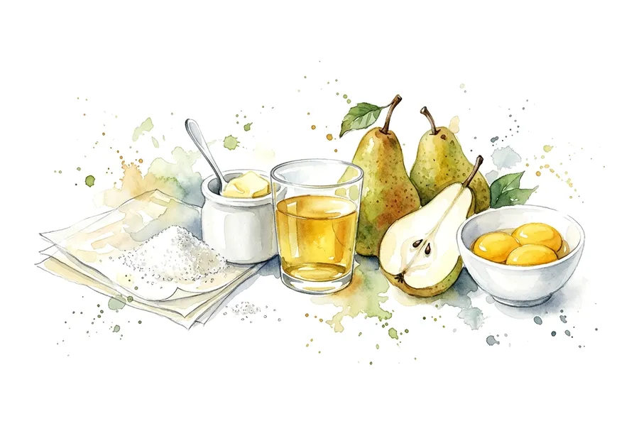 Les ingrédients de Coque croustillante aux poires gratinées, sabayon de cidre, à l'aquarelle