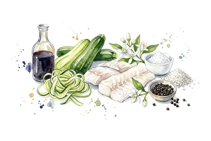 Cabillaud en vapeur de fleur d'oranger, tagliatelles de légumes de saison