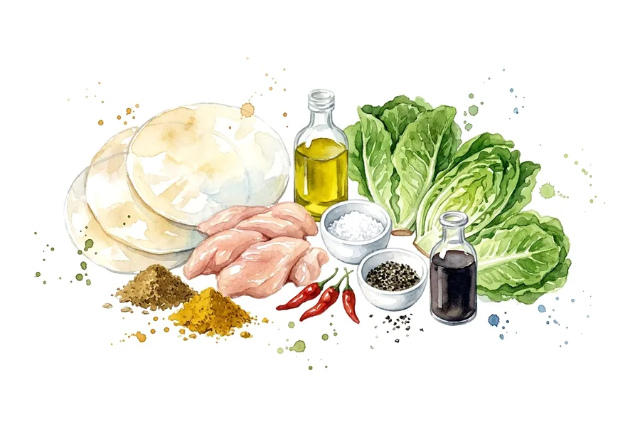 Les ingrédients de Samossa de poulet aux épices douces, sucrines au caramel de balsamique, à l'aquarelle