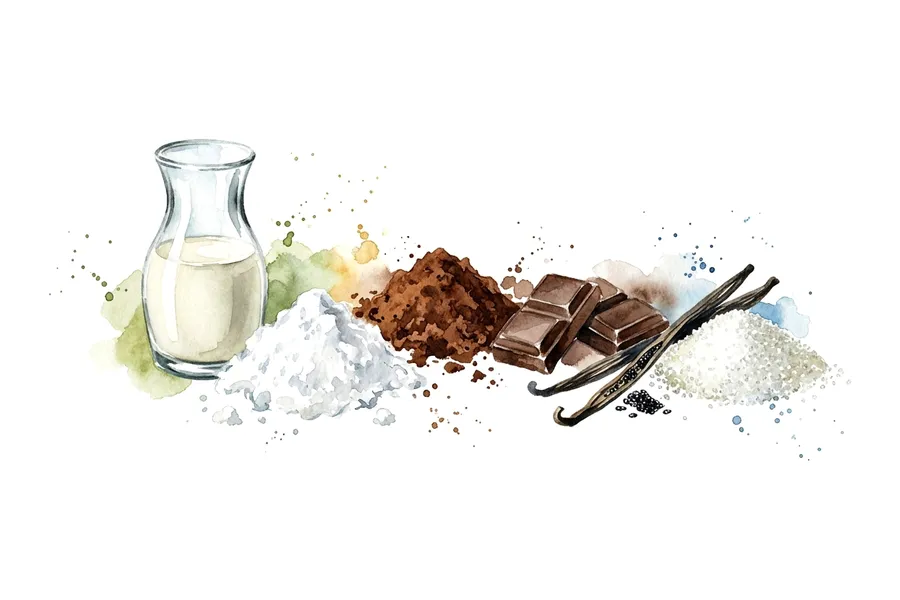 Les ingrédients de Chantilly au chocolat, à l'aquarelle