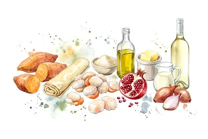 Noix de Saint-Jacques poêlées au beurre de grenade, Tatin de patate douce