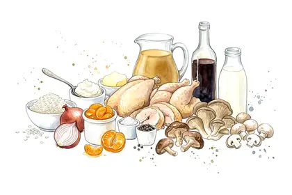 Volaille fermière farcie à la mandarine confite, risotto aux champignons des bois