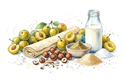Tatin de mirabelle aux noisettes et crème fouettée à la réglisse