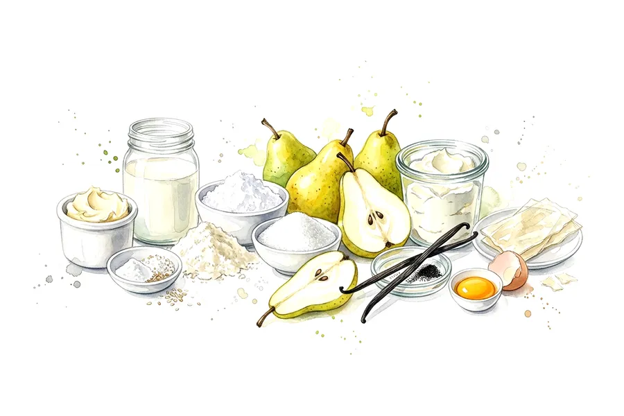Les ingrédients de Sablé breton et dôme fondant à la vanille, compotée de poire, à l'aquarelle