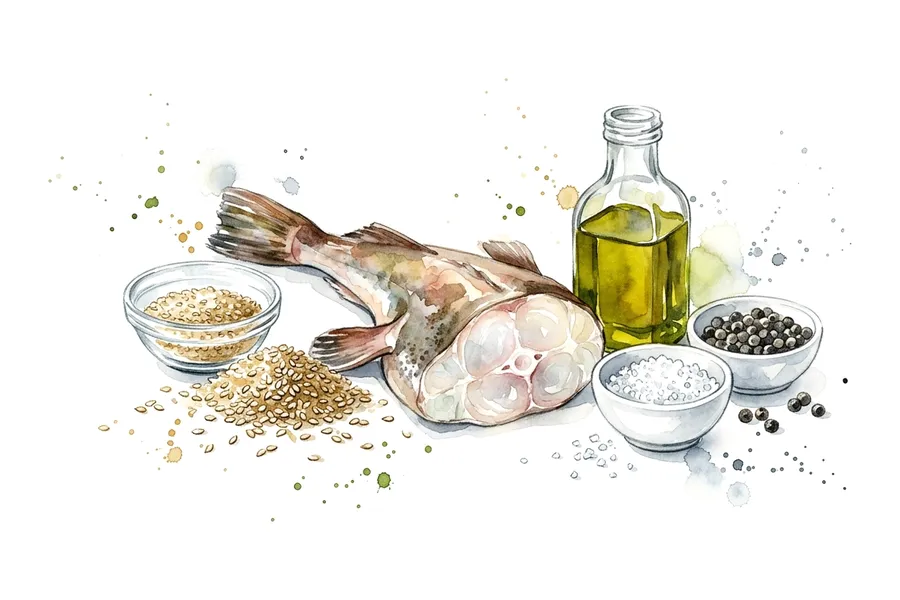 Les ingrédients de Tournedos de lotte au sésame, à l'aquarelle