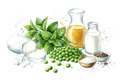 Gaspacho de petits pois à la menthe, émulsion de fromage de chèvre frais