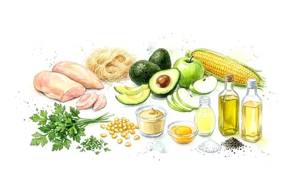 Volaille en kadaïf croustillantes, piémontaise d'avocats et pop corn