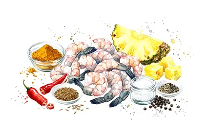 Brochette de gambas et ananas marinée aux épices douces