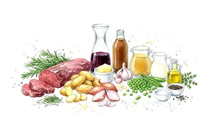 Filet de bœuf grillé au romarin, pommes de terre ratte confites et mousseline de petit pois